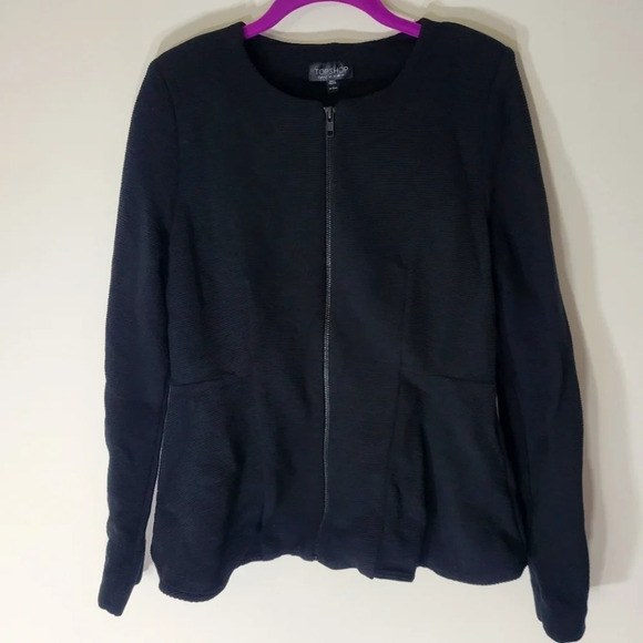 Topshop Black Textured Zip Front Jacket - Picture 1 of 5